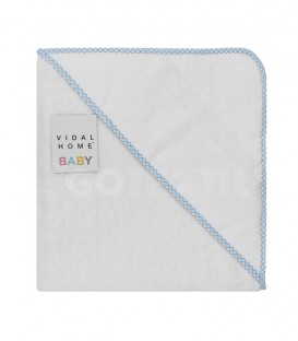 Capa Baño de bebé color Blanco Azul. Con panamá especial para bordar