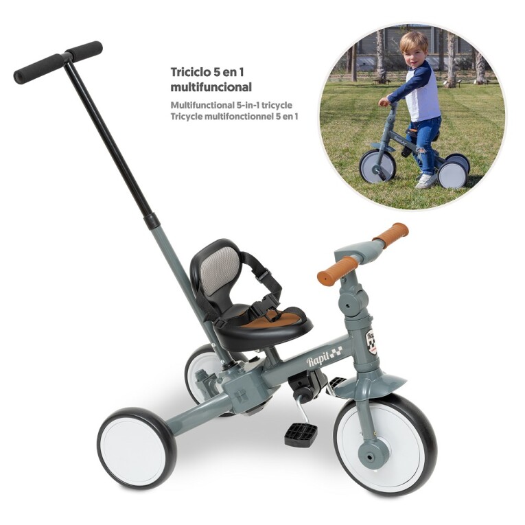 GOTEXTIL | TRICICLO INFANTIL RAPIT GRIS INTERBABY 5 EN 1