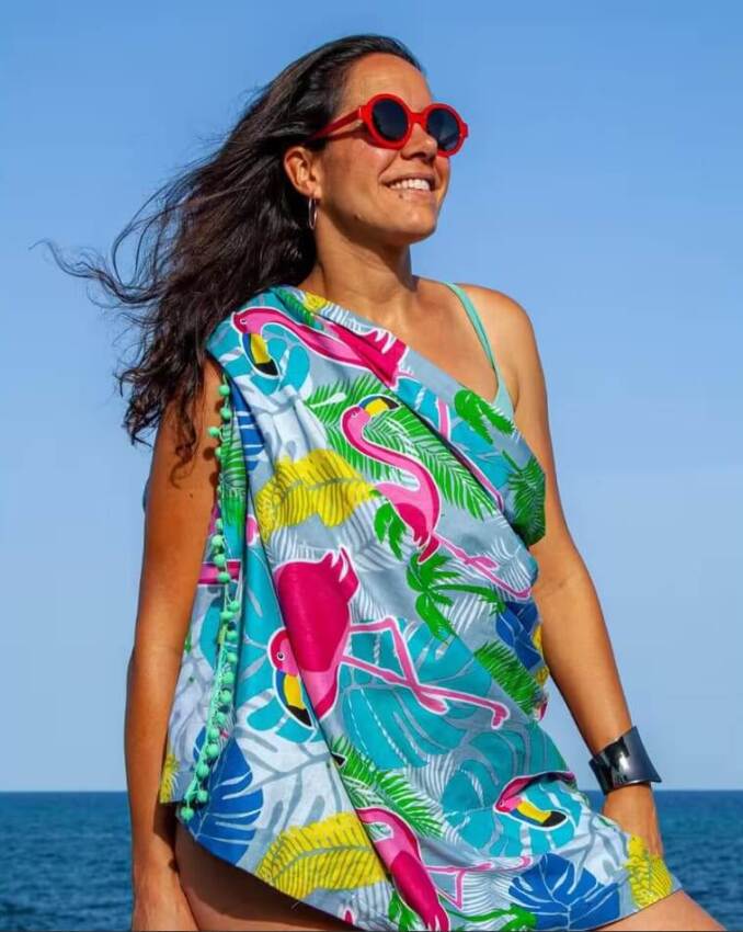 GOTEXTIL | PAREO PLAYA ESTAMPADO CON RIZO 90X170CM FLAMINGO SUN&SURF