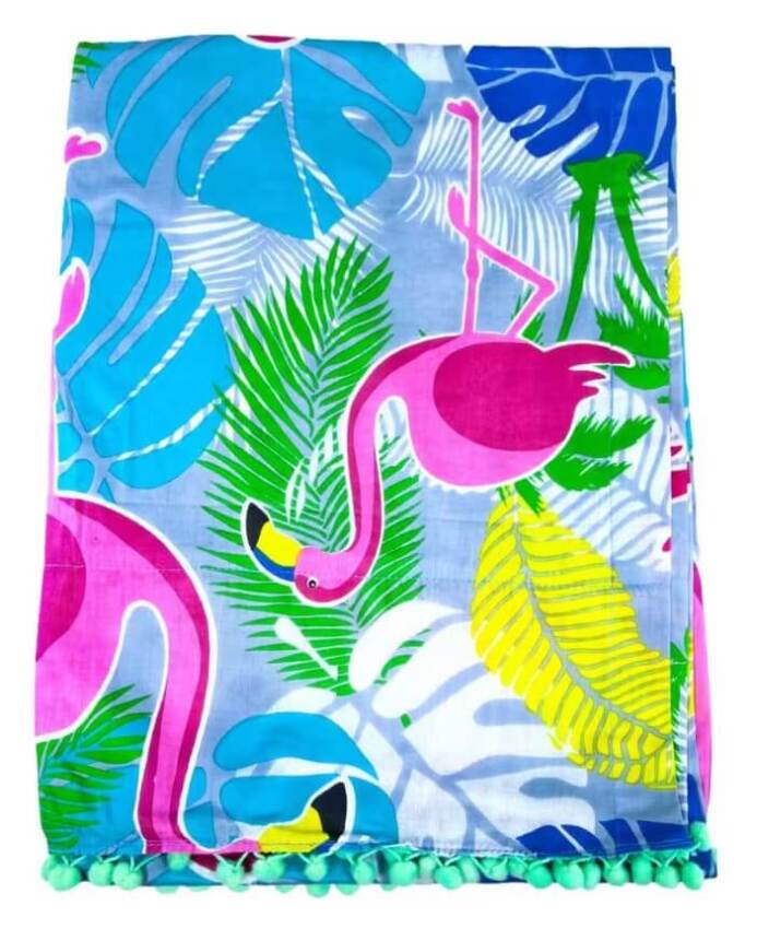 GOTEXTIL | PAREO PLAYA ESTAMPADO CON RIZO 90X170CM FLAMINGO SUN&SURF