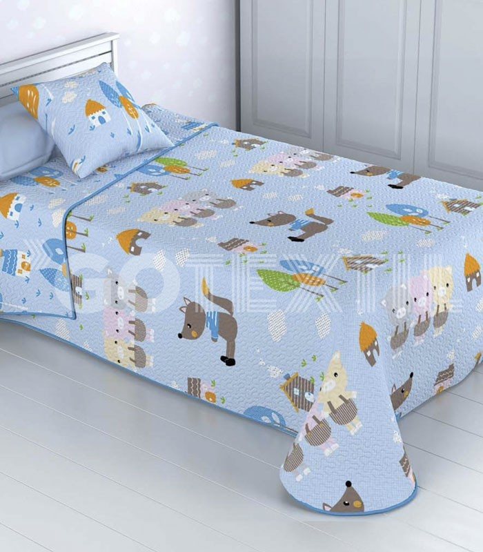 GOTEXTIL |  Colcha Bouti Infantil Reversible LOS TRES CERDITOS Home secret