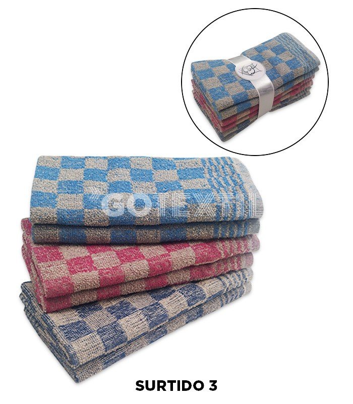 GOTEXTIL | PACK 6 PAÑOS COCINA XADREZ RIZO 100% ALGODÓN