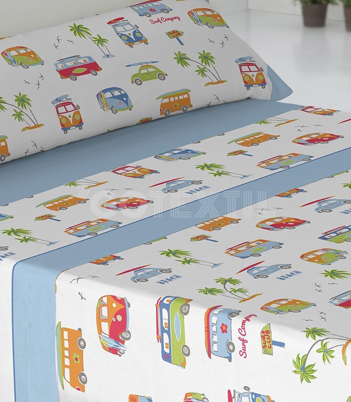 GOTEXTIL | Juego de Sábanas Infantil 7405 FURGONETAS GAMBERRITOS