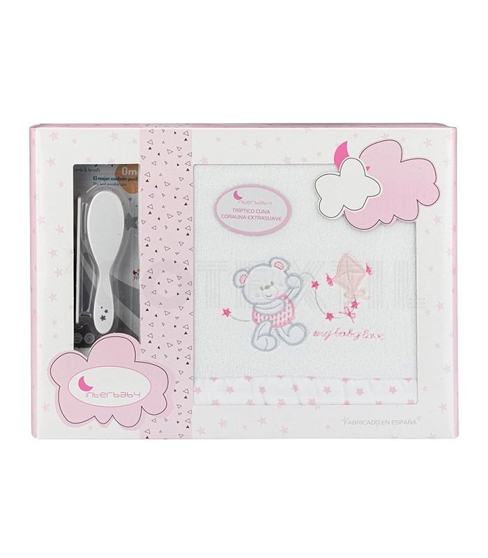 GOTEXTIL | Juego de cuna Coralina BABY LOVE + peine y cepillo Interbaby