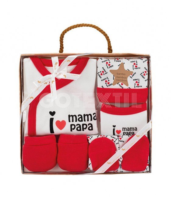 GOTEXTIL | Set Regalo 5 piezas 0-6 meses I LOVE MAMÁ PAPÁ Interbaby