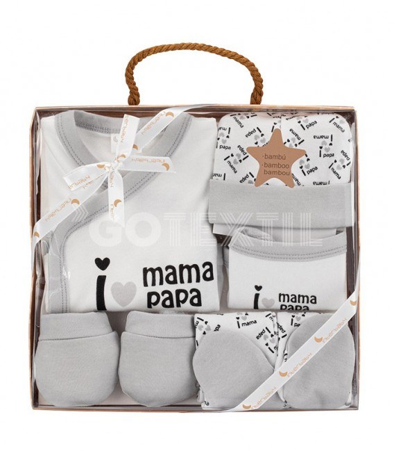 GOTEXTIL | Set Regalo 5 piezas 0-6 meses I LOVE MAMÁ PAPÁ Interbaby