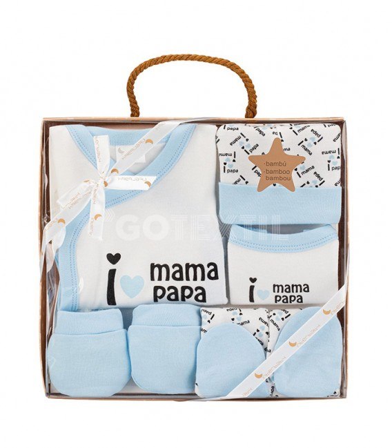 GOTEXTIL | Set Regalo 5 piezas 0-6 meses I LOVE MAMÁ PAPÁ Interbaby