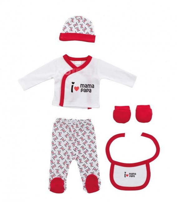 GOTEXTIL | Set Regalo 5 piezas 0-6 meses I LOVE MAMÁ PAPÁ Interbaby