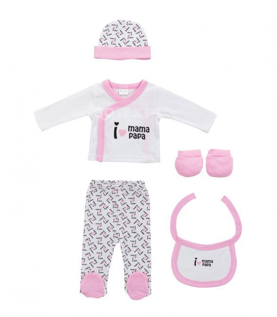 GOTEXTIL | Set Regalo 5 piezas 0-6 meses I LOVE MAMÁ PAPÁ Interbaby