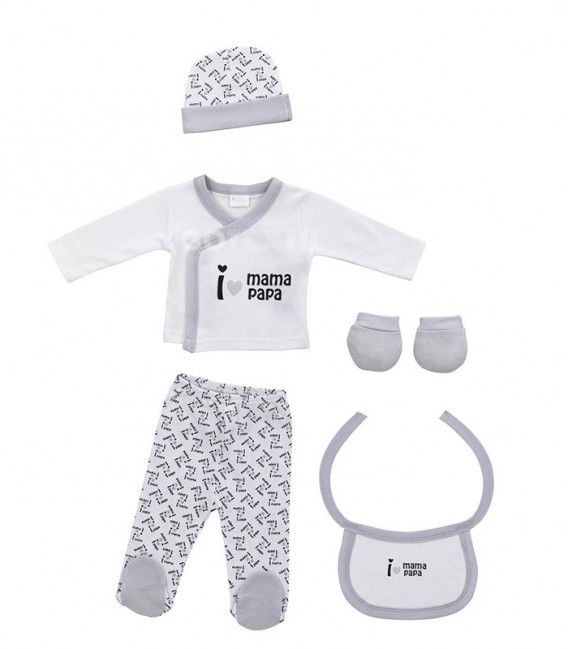 GOTEXTIL | Set Regalo 5 piezas 0-6 meses I LOVE MAMÁ PAPÁ Interbaby