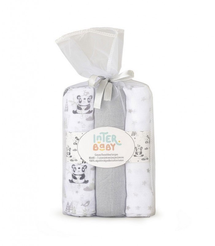 GOTEXTIL | INTERBABY Pack de 3 Gasas Panda 98972P 80x80 cm