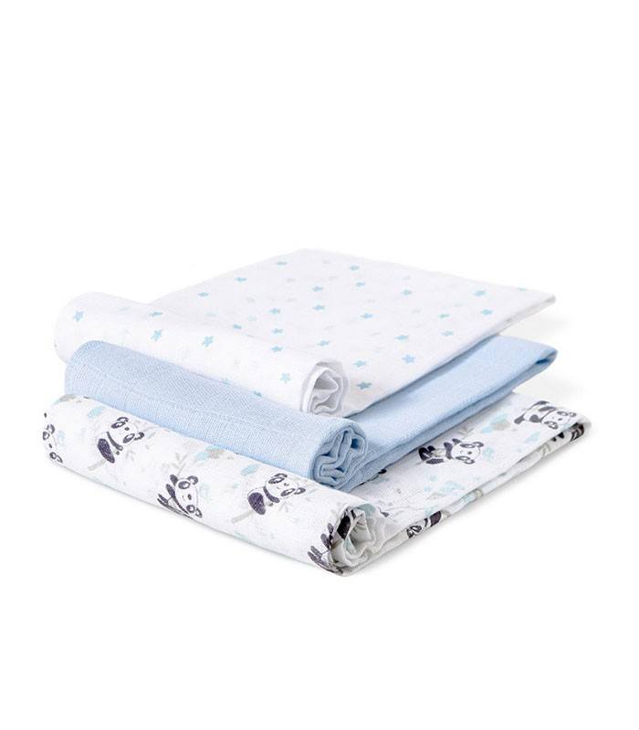 GOTEXTIL | INTERBABY Pack de 3 Gasas Panda 98972P 80x80 cm