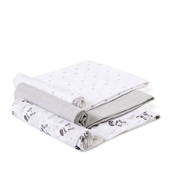 GOTEXTIL | INTERBABY Pack de 3 Gasas Panda 98972P 80x80 cm