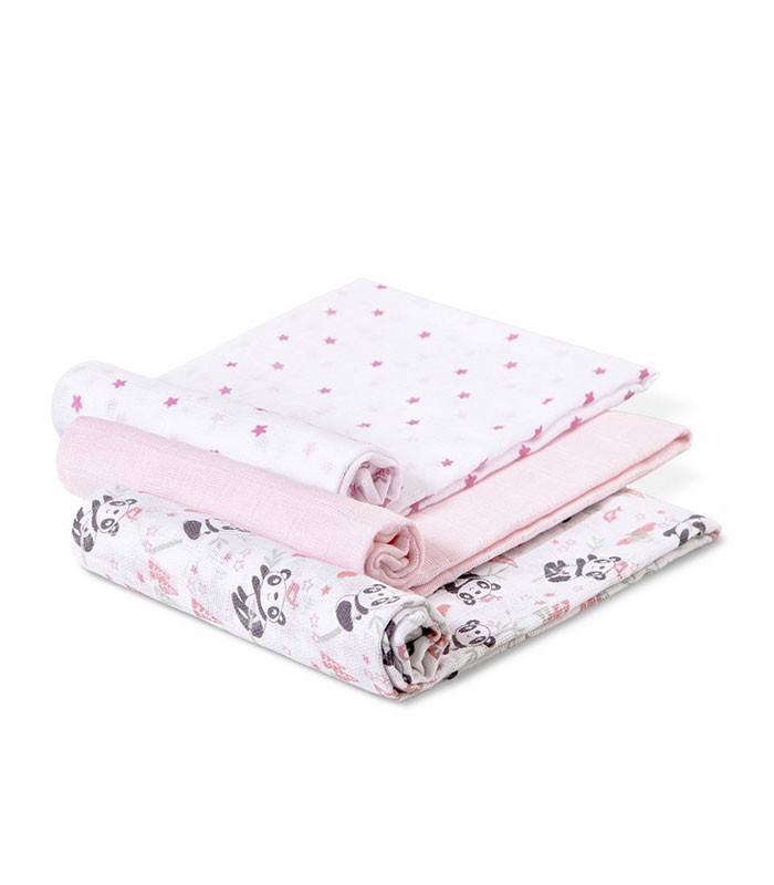 GOTEXTIL | INTERBABY Pack de 3 Gasas Panda 98972P 80x80 cm