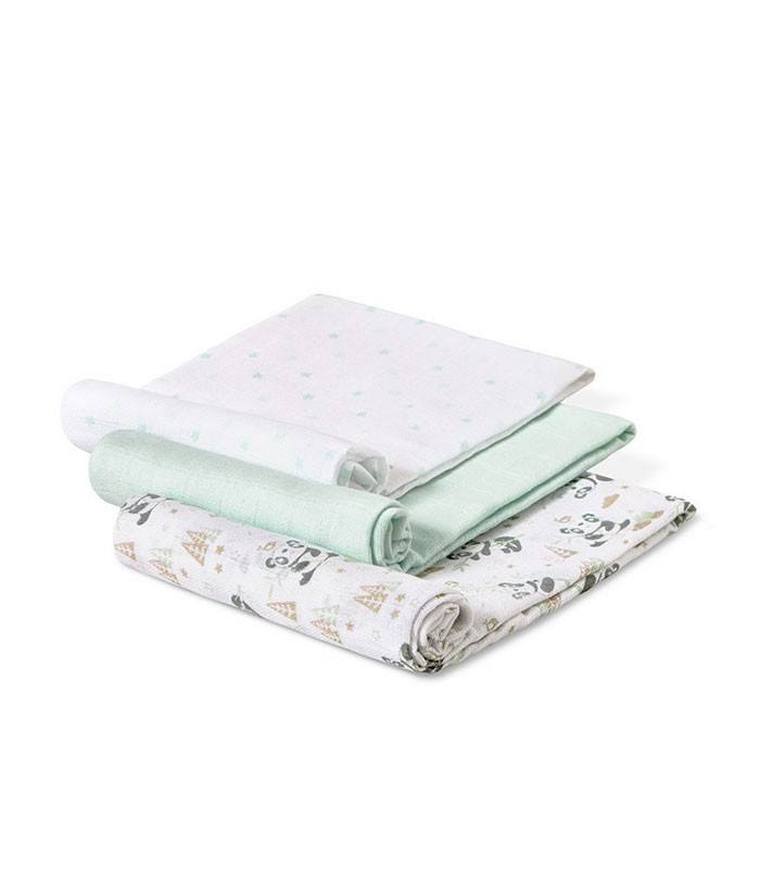 GOTEXTIL | INTERBABY Pack de 3 Gasas Panda 98972P 80x80 cm