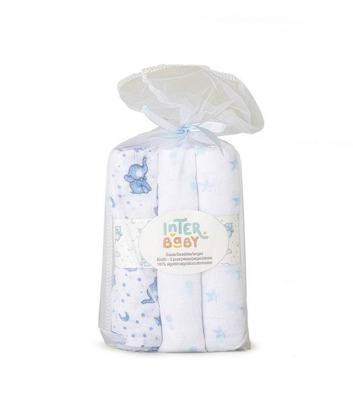 GOTEXTIL | INTERBABY Pack de 3 Gasas bebé Elefante 98974P