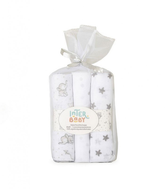 GOTEXTIL | INTERBABY Pack de 3 Gasas bebé Elefante 98974P