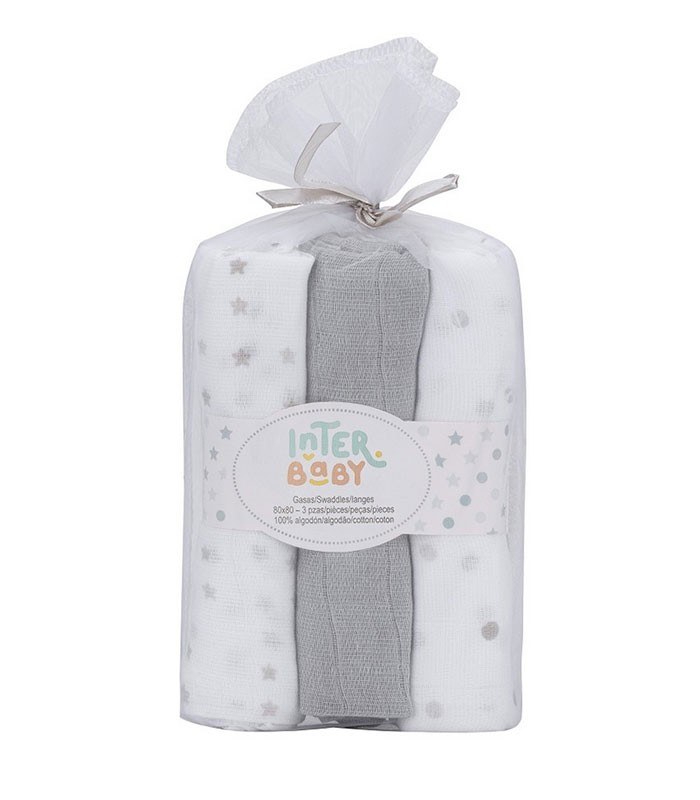 GOTEXTIL | INTERBABY 99980-1P Pack de 3 Gasas 80x80 cm