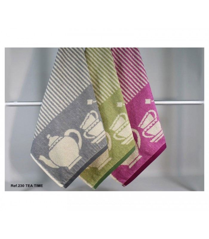 GOTEXTIL | Pack 3 Paños de Cocina Trovador 230 TEA TIME rizo 100% algodón