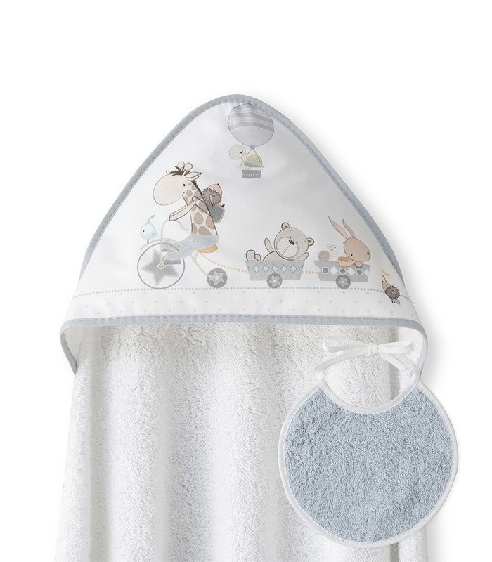 GOTEXTIL | Capa de baño bebé JIRAFA BICICLETA + Babero. Interbaby