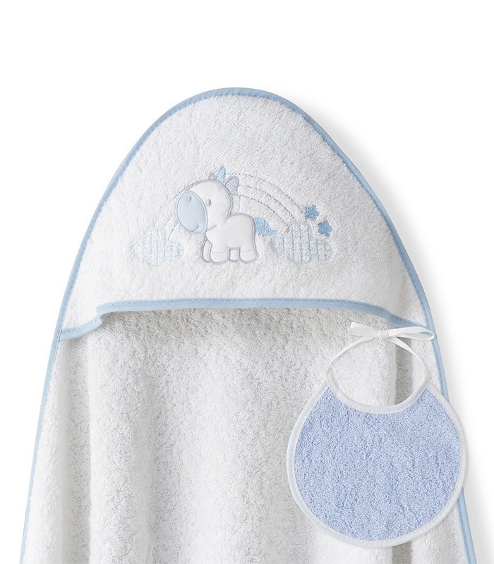 GOTEXTIL | Capa de baño bebé UNICORNIO NUBES + Babero. Interbaby