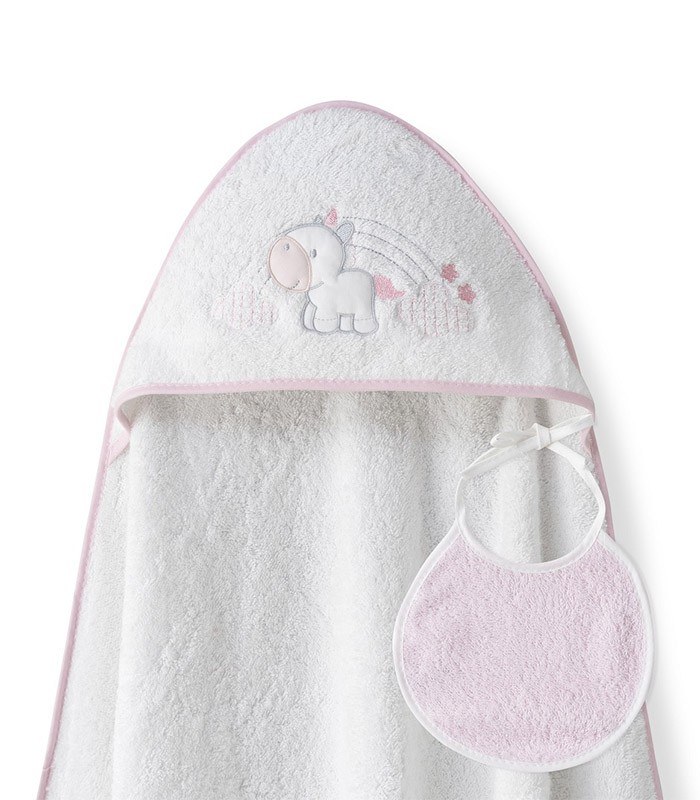 GOTEXTIL | Capa de baño bebé UNICORNIO NUBES + Babero. Interbaby