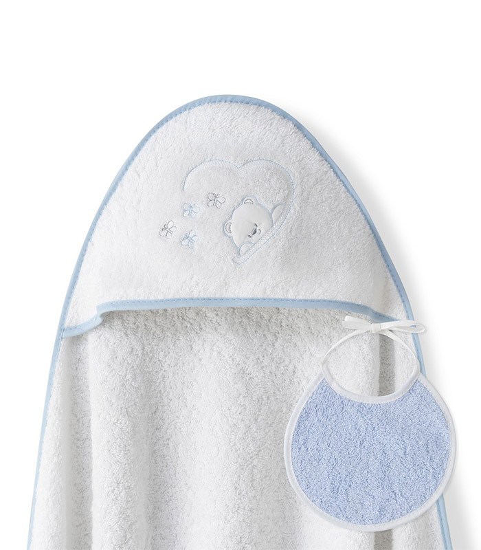 GOTEXTIL | Capa de baño bebé OSO MARIPOSAS + Babero. Interbaby