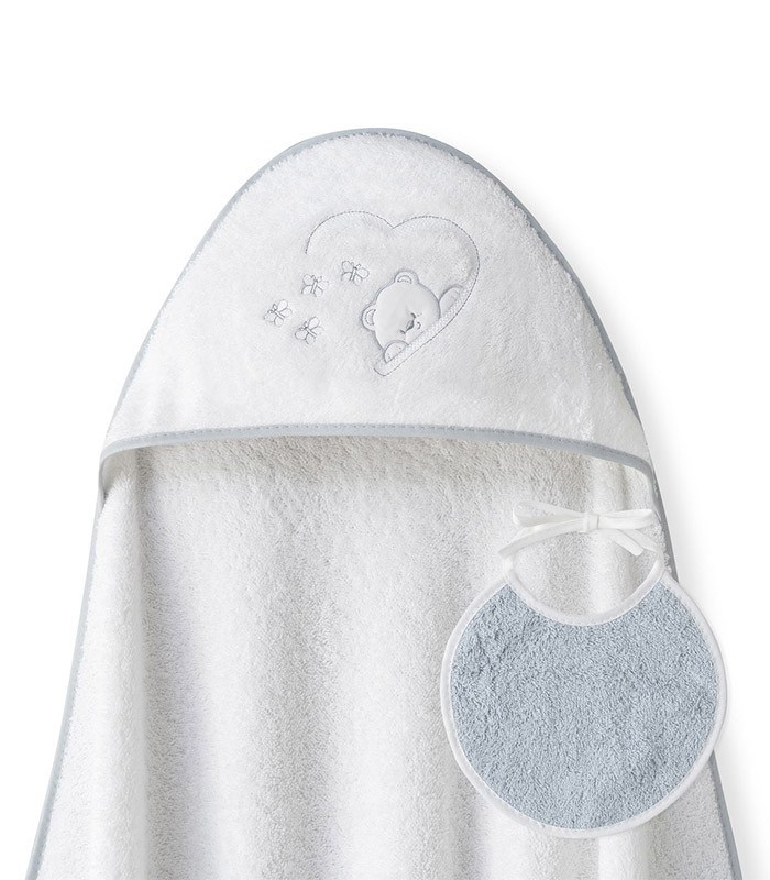 GOTEXTIL | Capa de baño bebé OSO MARIPOSAS + Babero. Interbaby