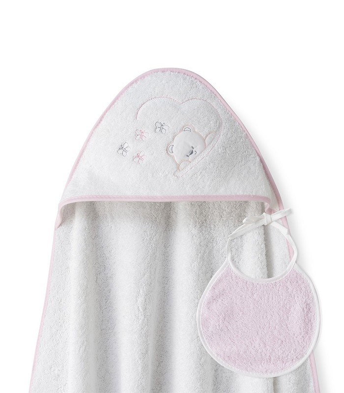 GOTEXTIL | Capa de baño bebé OSO MARIPOSAS + Babero. Interbaby