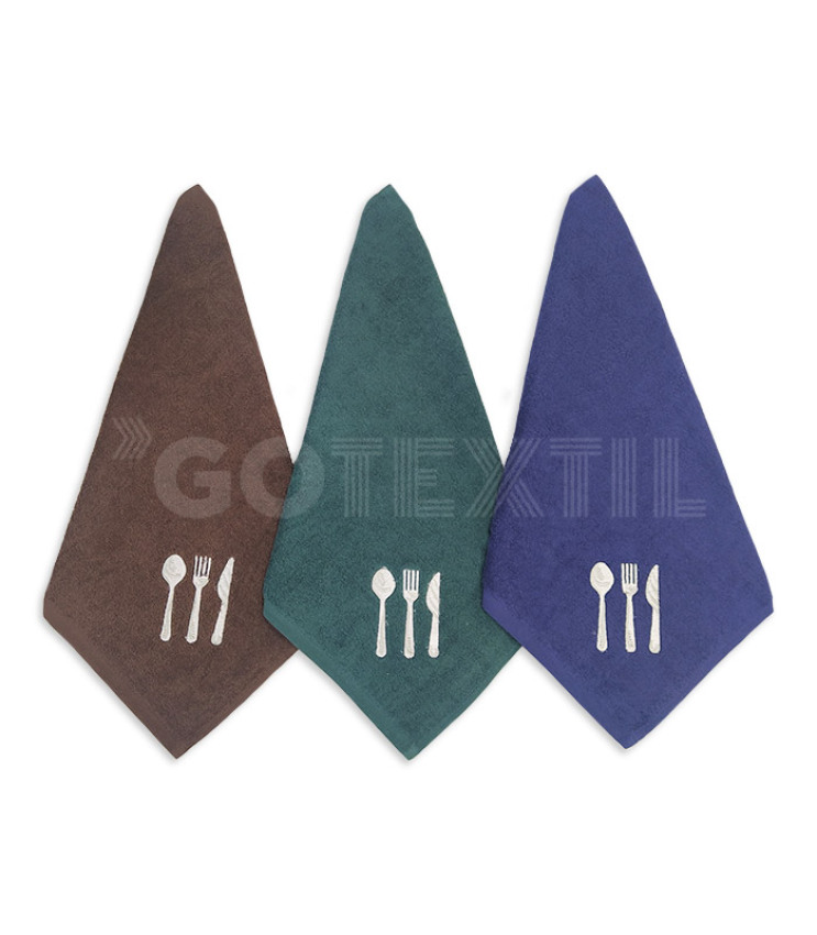 GOTEXTIL | TROVADOR | Paños Cocina Bordados CUBIERTOS 256 Pack 3 Unidades