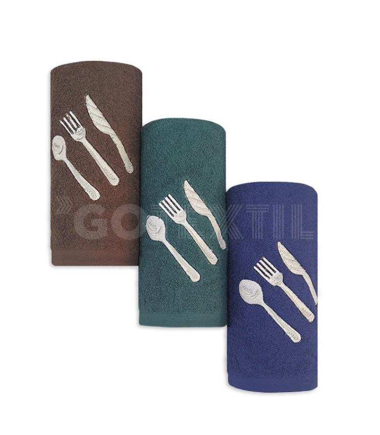 GOTEXTIL | TROVADOR | Paños Cocina Bordados CUBIERTOS 256 Pack 3 Unidades