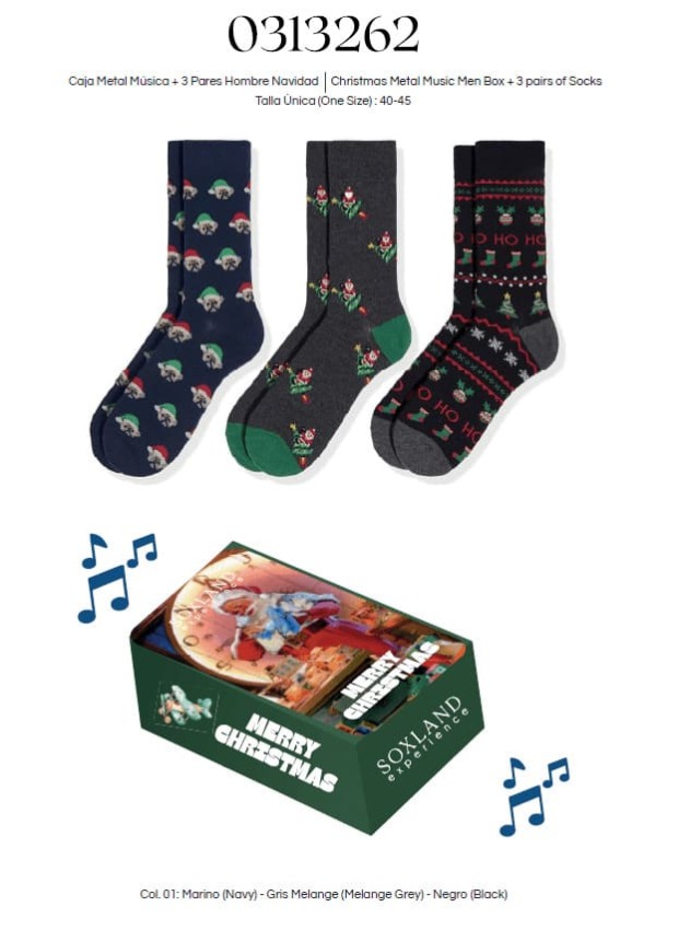 GOTEXTIL | PACK 3 CALCETÍNES HOMBRE CAJA MUSICAL NAVIDAD SOXLAND